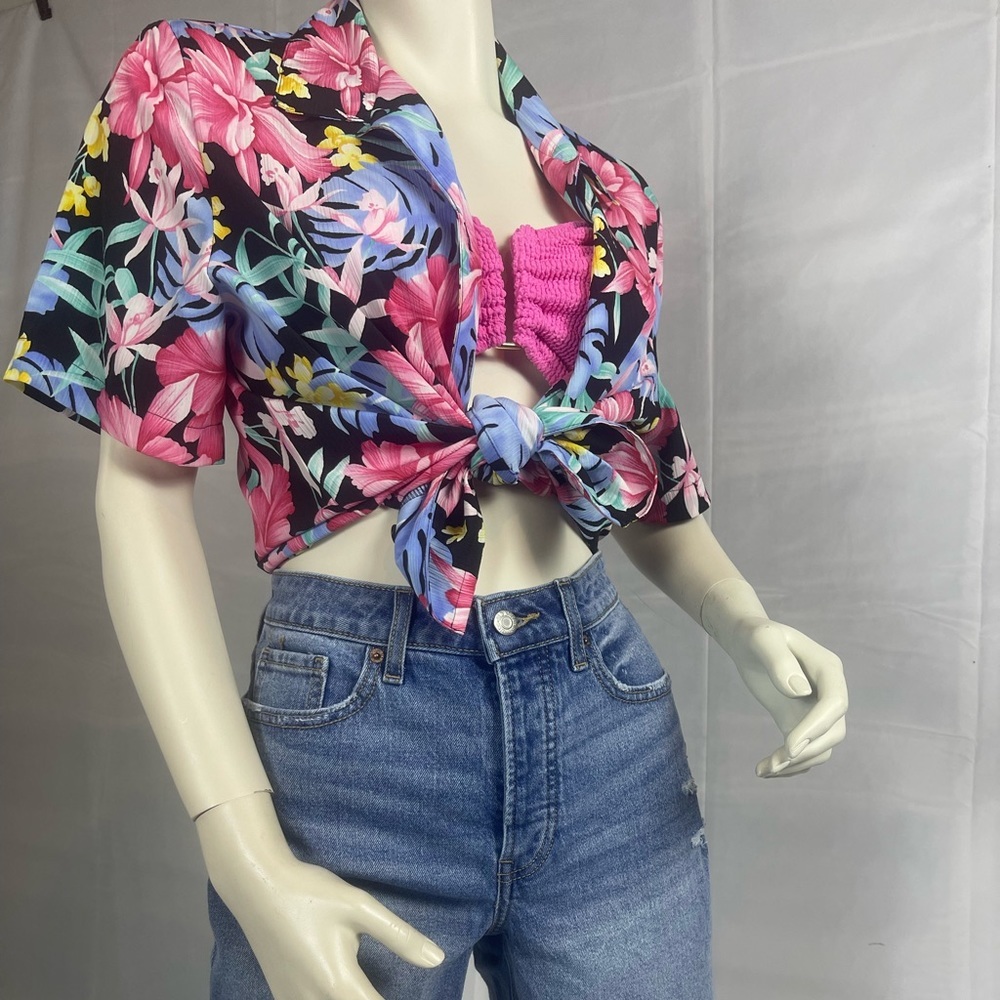 Vintage neon 80s Hawaiian button up shirt.